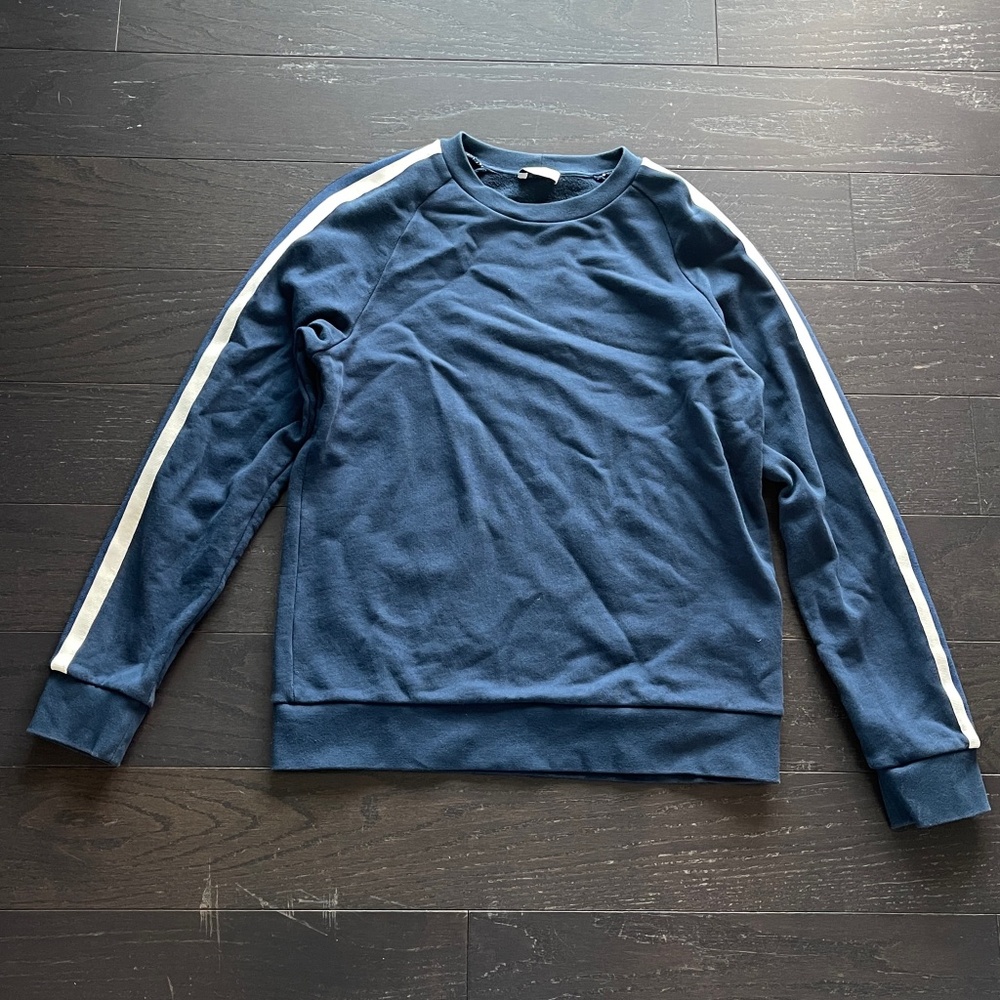 Sandro blue sweatshirt sweater crewneck with white side stripes size medium